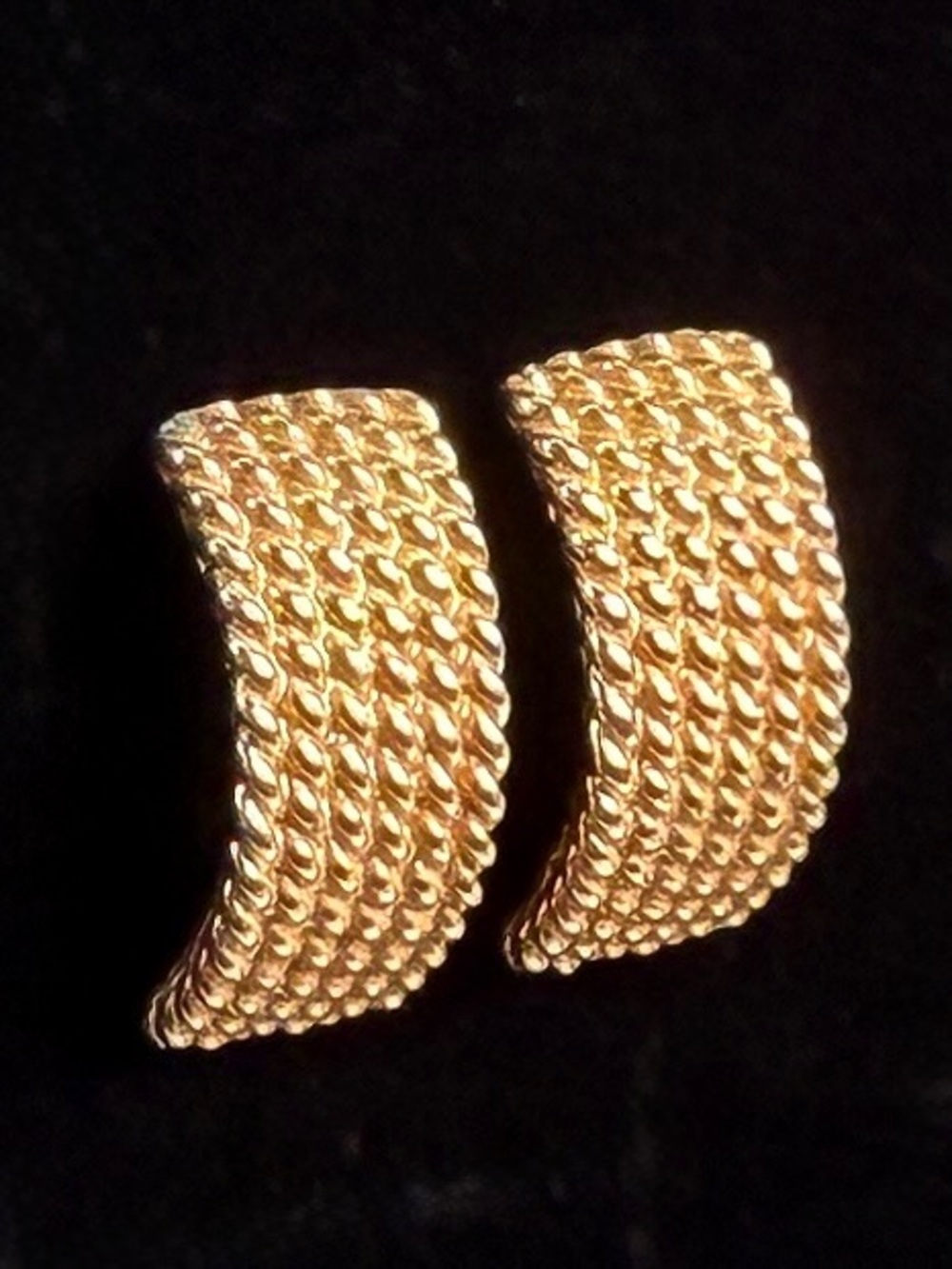 Goldtone Vintage Textured Half Hoop Pierced Earrings